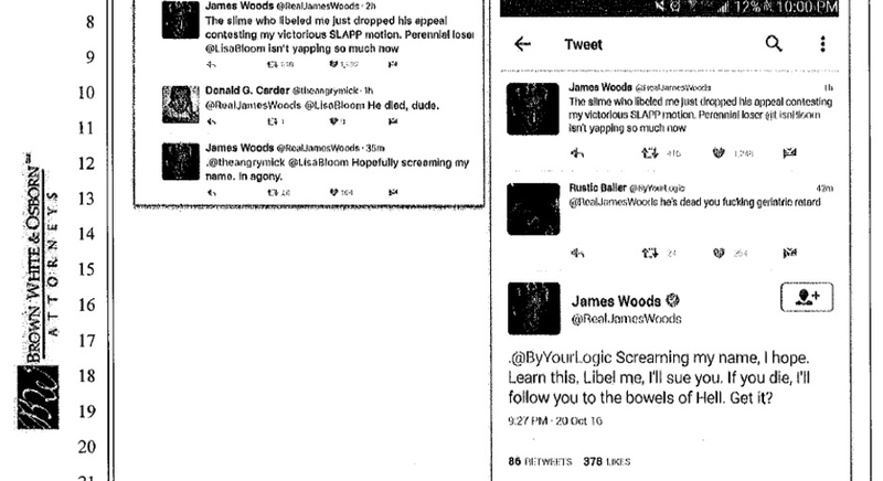 Excerpt from a filing contesting the lawsuit of James Woods and the desire to make the identity of a now-dead defendant public (Scribd via Hollywood Reporter)